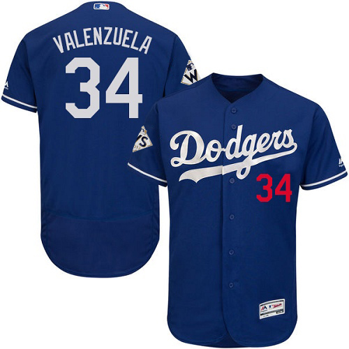Dodgers #34 Fernando Valenzuela Blue Flexbase Authentic Collection World Series Bound Stitched MLB Jersey - Click Image to Close